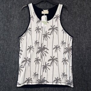 Distortion Tank Top Mens Large Black White Palm Trees Beach Travel Summer